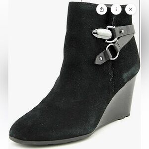 Tahari Black Suede Ankle Boots with Black Wedge